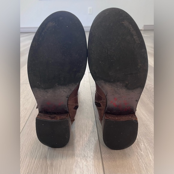 STAR LING Taupe Leather Zip Up Mid Calf Boots W Buckle Accent - Picture 6 of 7